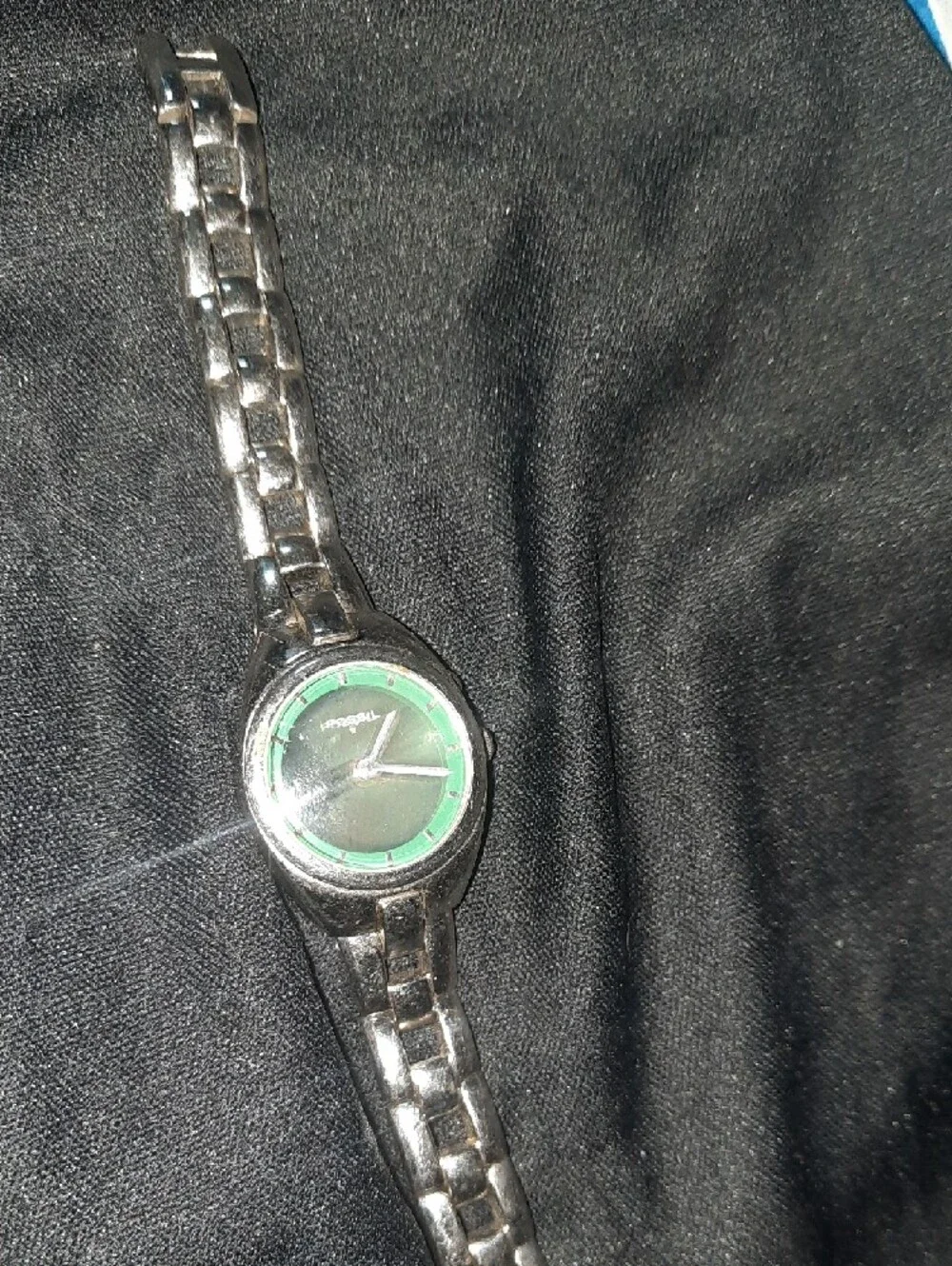 Fossil Silver Bracelet Watch with Green Dial